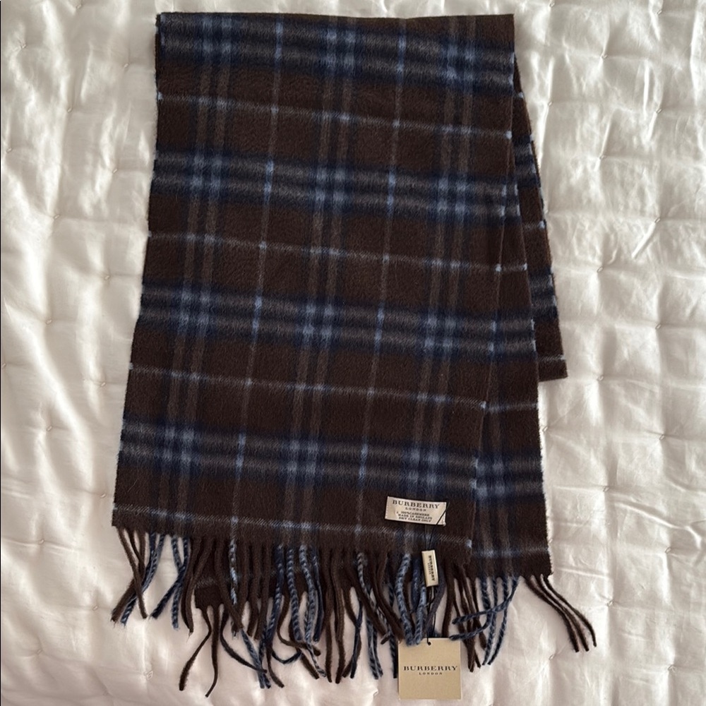 Burberry Brown and Blue Checkered Scarf